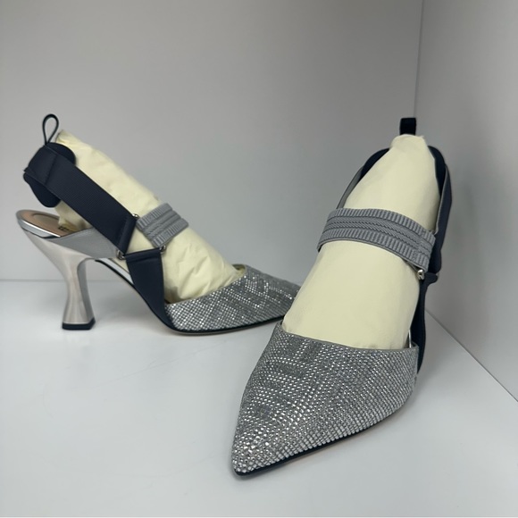 FENDI SEQUINS HIGH-HEELED SLINGBACK 85MM SILVER